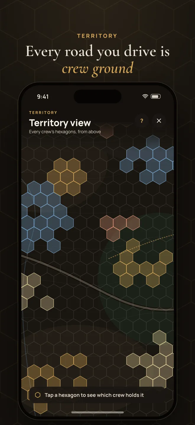 Territory view: every crew's hexagons from above
